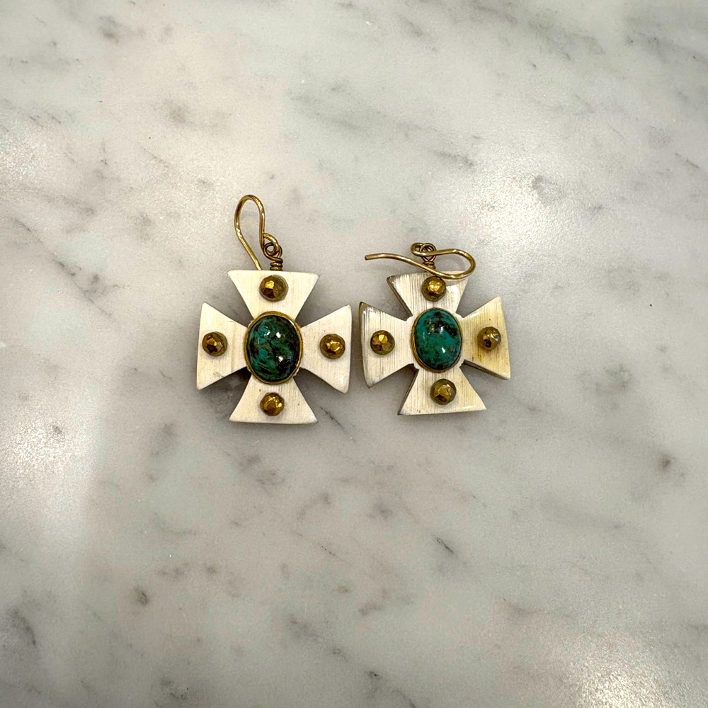 Ashley Pittman Light Horn Turquoise Cross Earrings